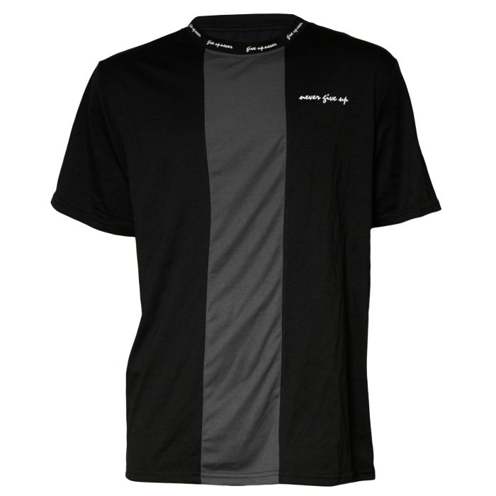 Black and Gray "Never Give Up" Graphic T-Shirt
