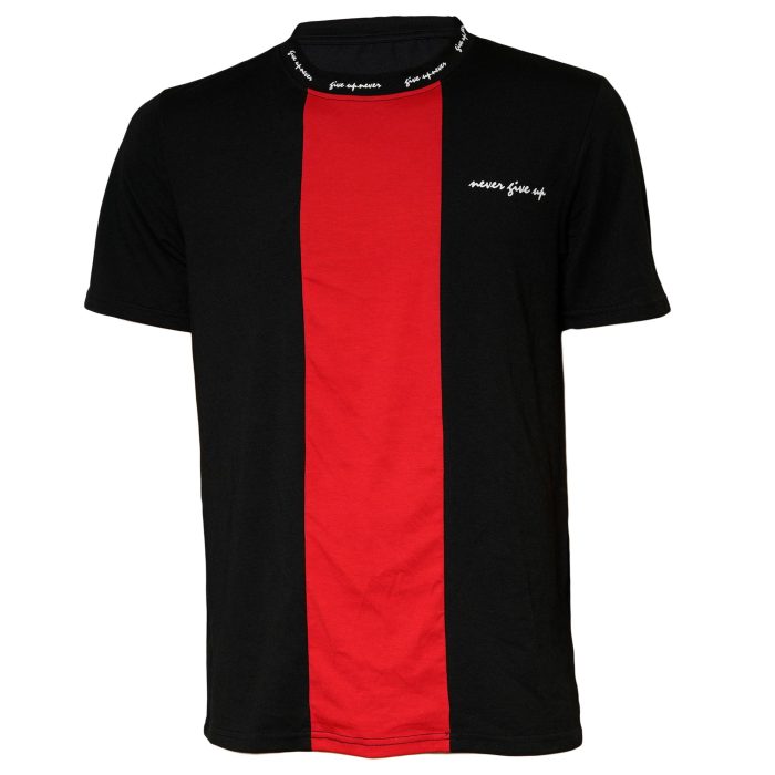 Black and Red "Never Give Up" Graphic T-Shirt