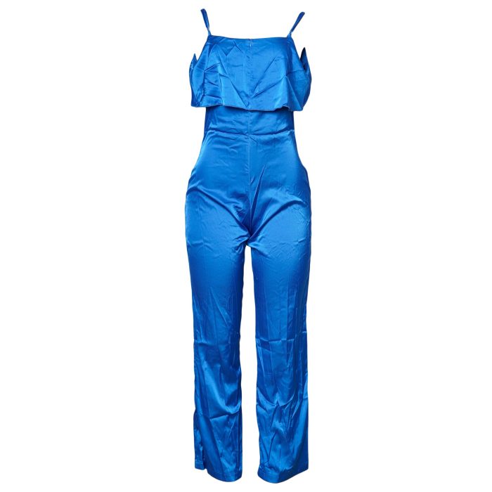 Royal Blue Satin Ruffled Jumpsuit